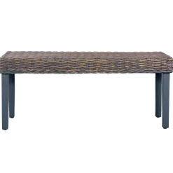 vidaXL Bankje 110 cm natuurlijk kubu rattan en massief mahoniehout grijs