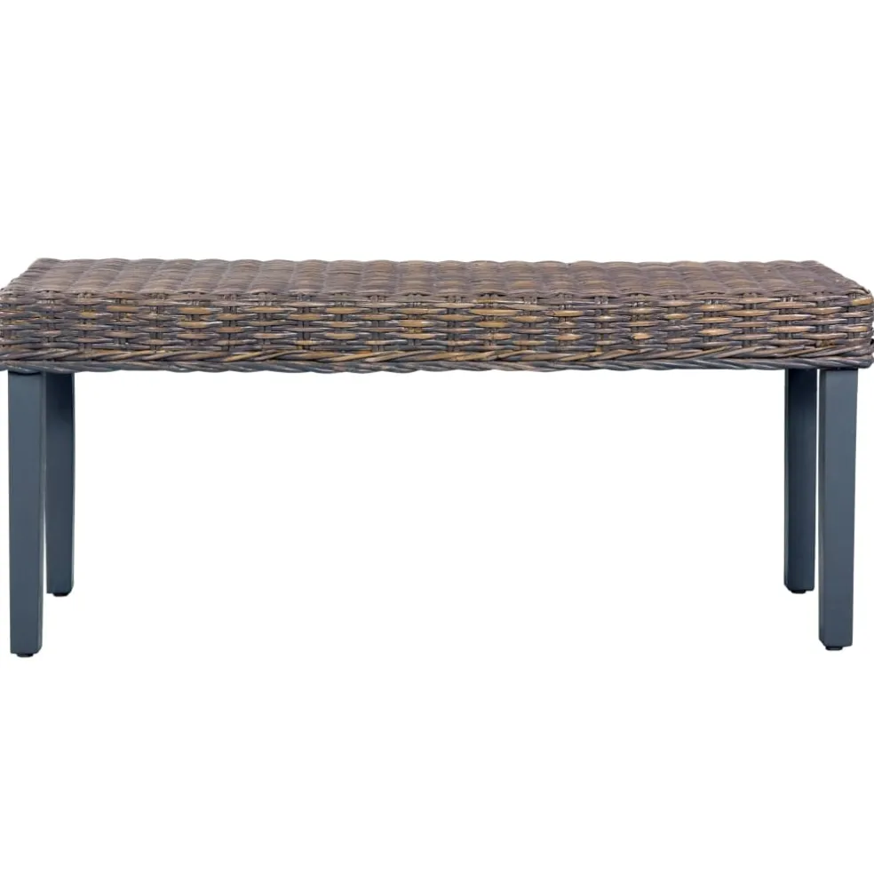 vidaXL Bankje 110 cm natuurlijk kubu rattan en massief mahoniehout grijs