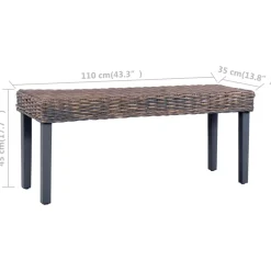vidaXL Bankje 110 cm natuurlijk kubu rattan en massief mahoniehout grijs