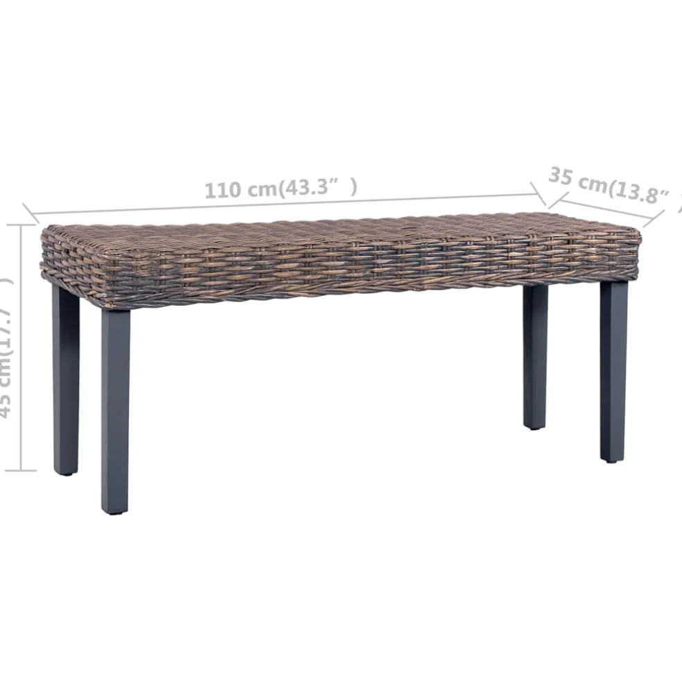 vidaXL Bankje 110 cm natuurlijk kubu rattan en massief mahoniehout grijs