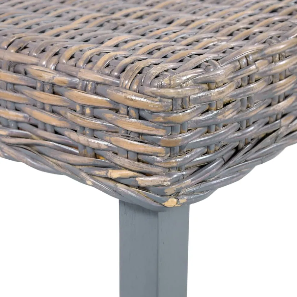 vidaXL Bankje 110 cm natuurlijk kubu rattan en massief mahoniehout grijs
