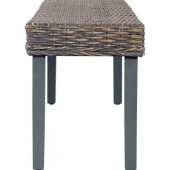 vidaXL Bankje 110 cm natuurlijk kubu rattan en massief mahoniehout grijs