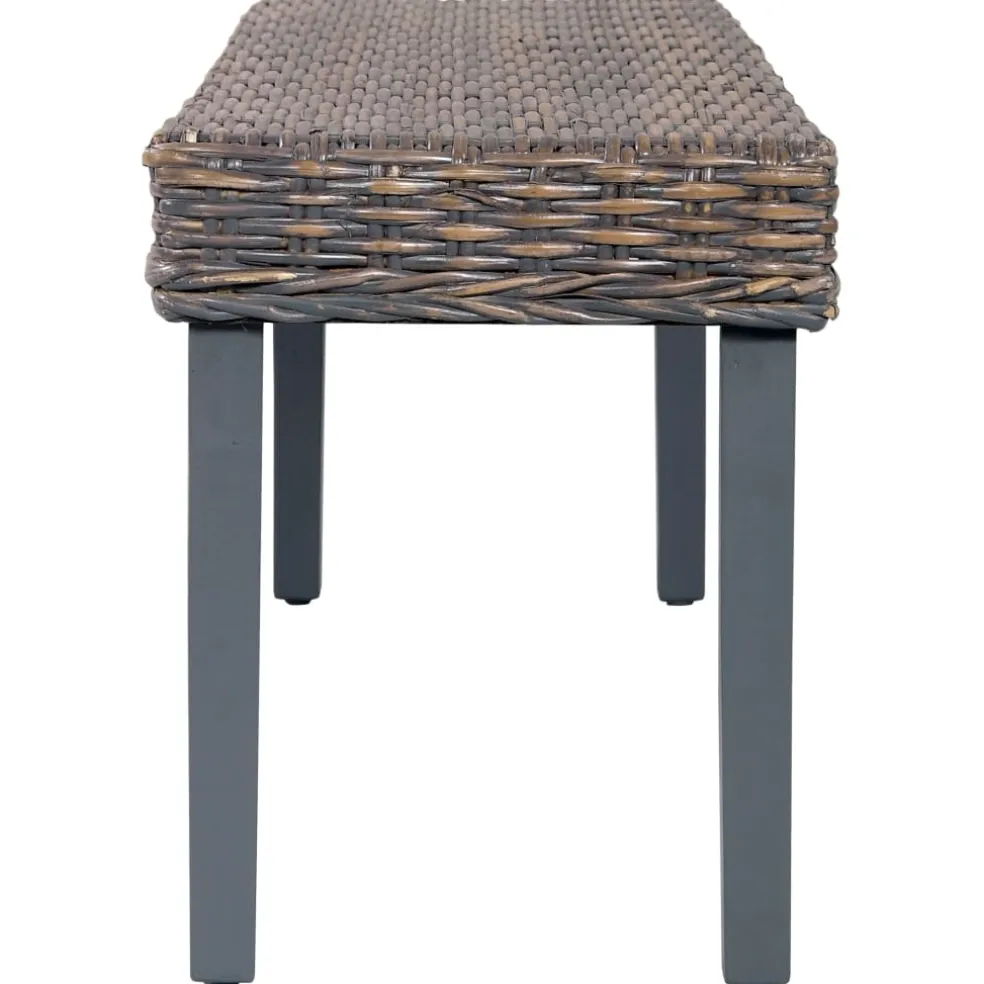 vidaXL Bankje 110 cm natuurlijk kubu rattan en massief mahoniehout grijs