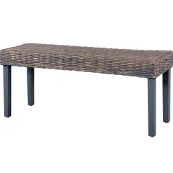 vidaXL Bankje 110 cm natuurlijk kubu rattan en massief mahoniehout grijs