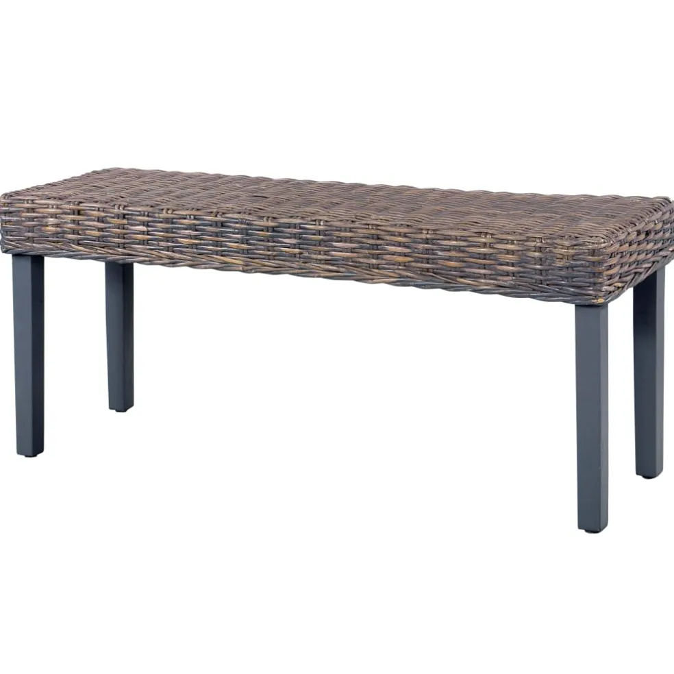 vidaXL Bankje 110 cm natuurlijk kubu rattan en massief mahoniehout grijs