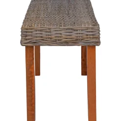 vidaXL Bankje 110 cm natuurlijk kubu rattan en massief mahoniehout