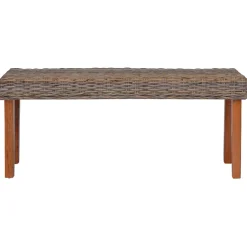 vidaXL Bankje 110 cm natuurlijk kubu rattan en massief mahoniehout