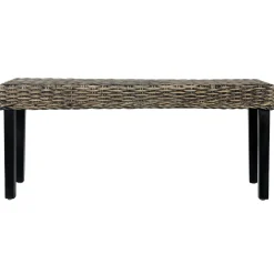 vidaXL Bankje 110 cm natuurlijk kubu rattan en massief mahoniehout zwart