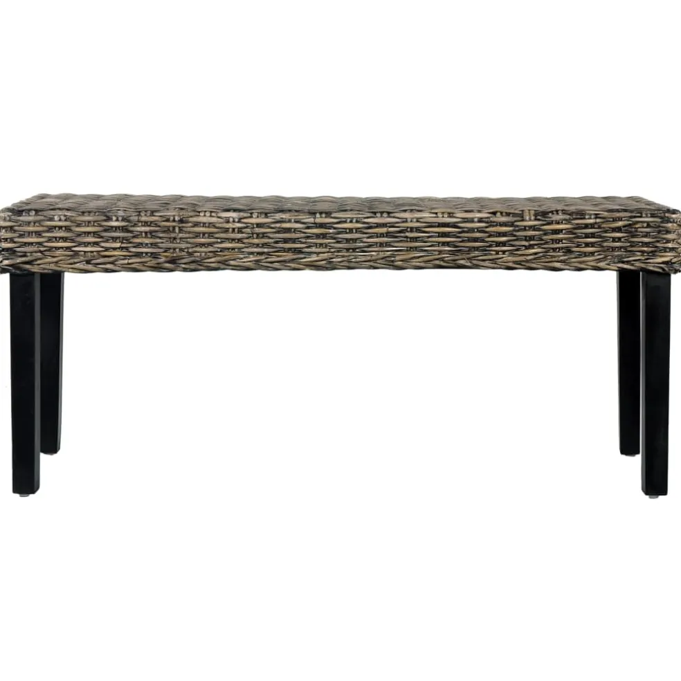vidaXL Bankje 110 cm natuurlijk kubu rattan en massief mahoniehout zwart