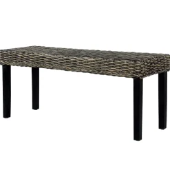 vidaXL Bankje 110 cm natuurlijk kubu rattan en massief mahoniehout zwart