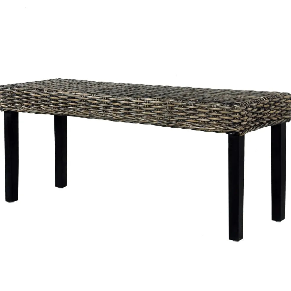 vidaXL Bankje 110 cm natuurlijk kubu rattan en massief mahoniehout zwart
