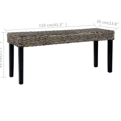vidaXL Bankje 110 cm natuurlijk kubu rattan en massief mahoniehout zwart