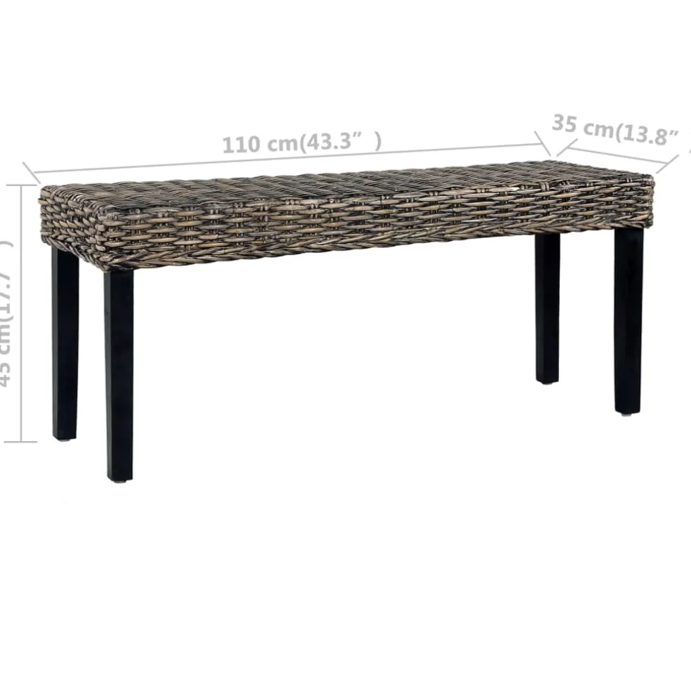 vidaXL Bankje 110 cm natuurlijk kubu rattan en massief mahoniehout zwart