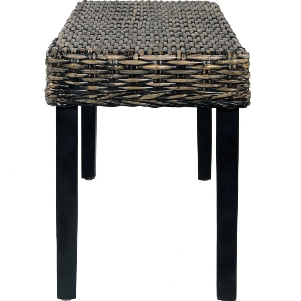 vidaXL Bankje 110 cm natuurlijk kubu rattan en massief mahoniehout zwart