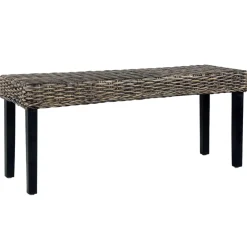 vidaXL Bankje 110 cm natuurlijk kubu rattan en massief mahoniehout zwart