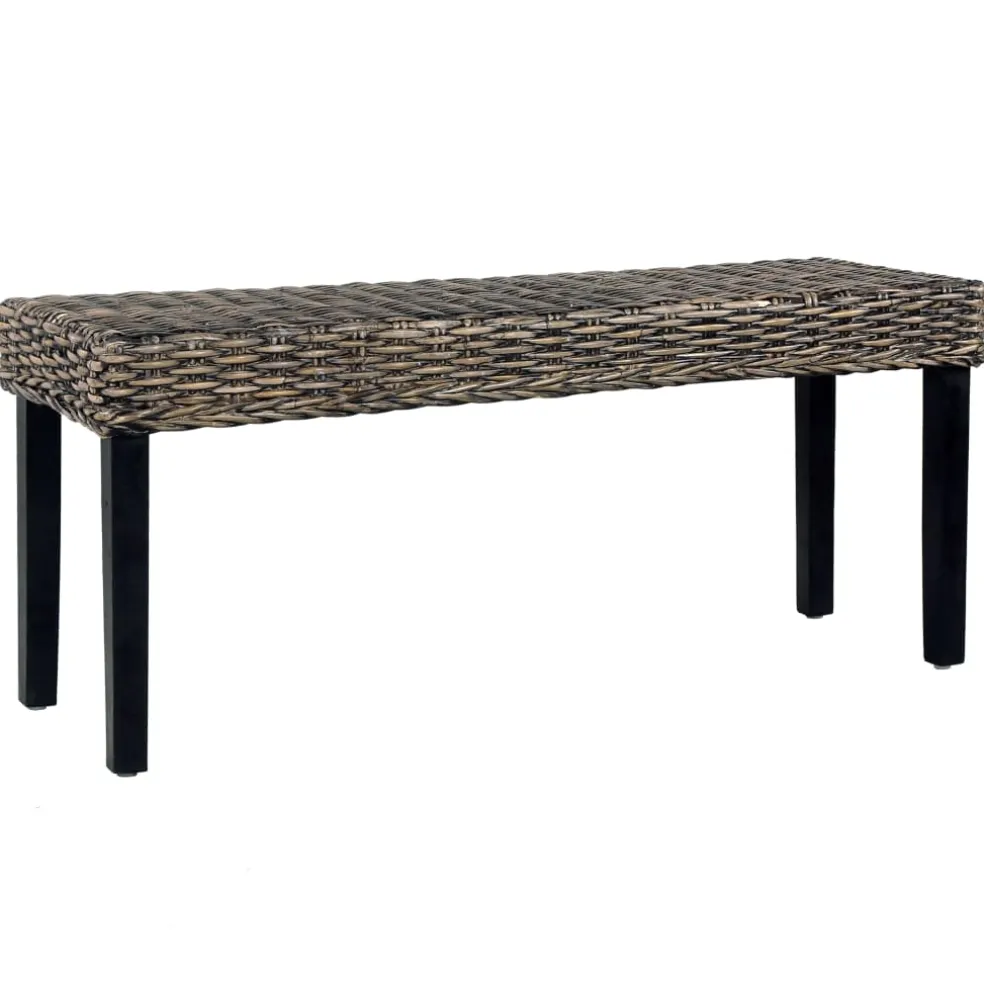 vidaXL Bankje 110 cm natuurlijk kubu rattan en massief mahoniehout zwart