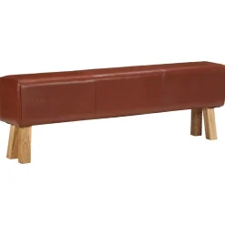 vidaXL Bankje turnbok 160 cm echt leer en massief acaciahout bruin