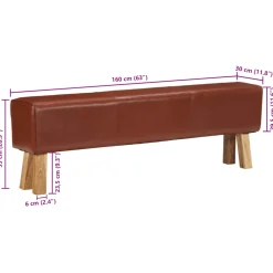vidaXL Bankje turnbok 160 cm echt leer en massief acaciahout bruin
