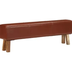 vidaXL Bankje turnbok 160 cm echt leer en massief acaciahout bruin