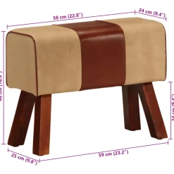 vidaXL Bankje turnbok 58 cm echt leer en massief mangohout bruin