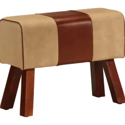 vidaXL Bankje turnbok 58 cm echt leer en massief mangohout bruin