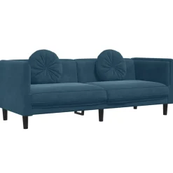 vidaXL Bank met kussens 3-zits fluweel blauw