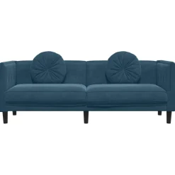 vidaXL Bank met kussens 3-zits fluweel blauw