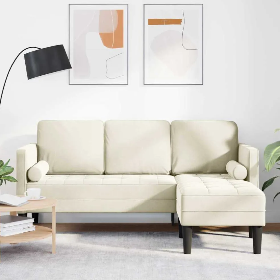 vidaXL Bankstel met kussen Crème Polyester