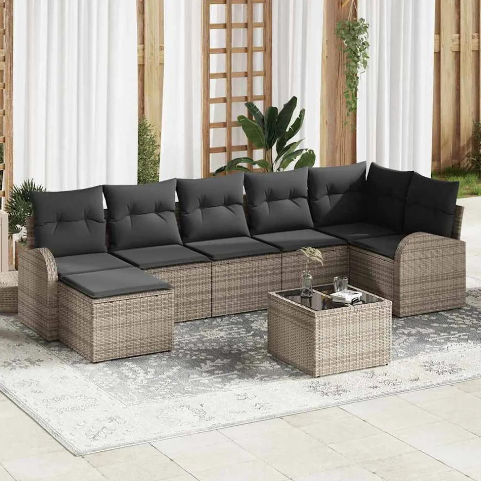 vidaXL Bankstel 8 st Grijs poly rattan