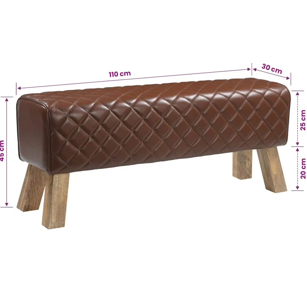 vidaXL Bank 110 x 30 x 45 cm Echt Leer Bruine diamant
