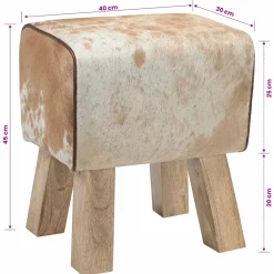 vidaXL Bank 40 x 30 x 45 cm Echt Leer Bruin en wit
