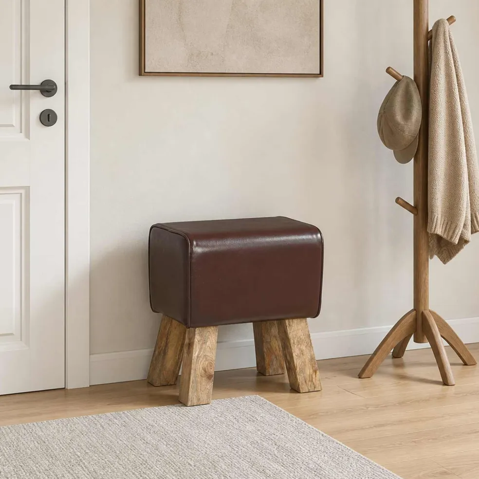 vidaXL Bank 60 x 30 x 45 cm Echt Leer Donkerbruin