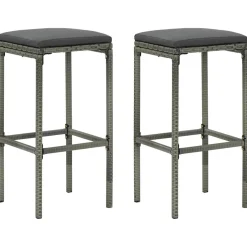 vidaXL Barkrukken met kussens 2 st poly rattan grijs