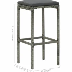 vidaXL Barkrukken met kussens 2 st poly rattan grijs