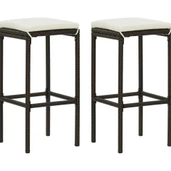 vidaXL Barkrukken met kussens 2 st poly rattan bruin