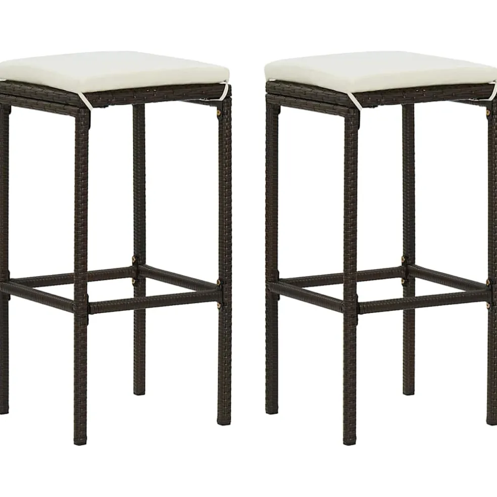 vidaXL Barkrukken met kussens 2 st poly rattan bruin