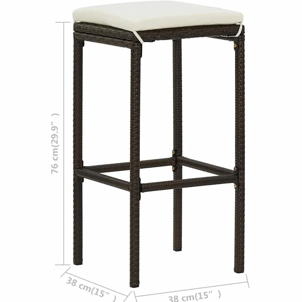 vidaXL Barkrukken met kussens 2 st poly rattan bruin