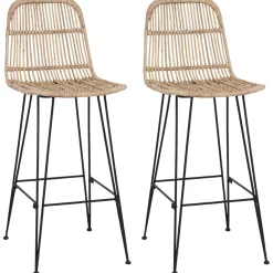 vidaXL Barkruk 2 st Naturel 44 x 55 x 109 cm Rattan en staal