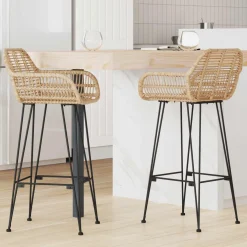 vidaXL Barkruk 2 st Naturel 55 x 52 x 105 cm Riet en IJzer