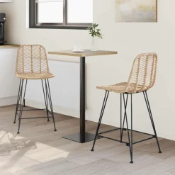 vidaXL Barkruk 2 st Naturel 44,5 x 54,5 x 97,5 cm Riet en IJzer