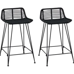 vidaXL Barkruk 2 st Zwart 44 x 45 x 76 cm Rattan en staal