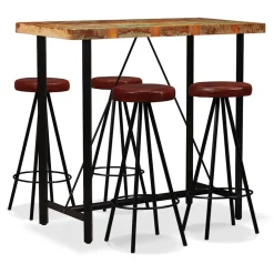 vidaXL Barset massief gerecycled hout en echt leer 5-delig