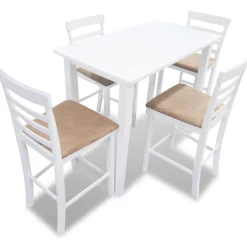 vidaXL Bartafel en 4 barstoelen set hout wit