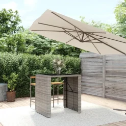 vidaXL Bartafel met glazen blad 105x80x110 cm poly rattan grijs