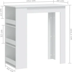vidaXL Bartafel met opbergrek 102x50x103,5 cm bewerkt hout wit