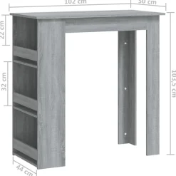 vidaXL Bartafel met opbergrek 102x50x103,5 cm hout grijs sonoma
