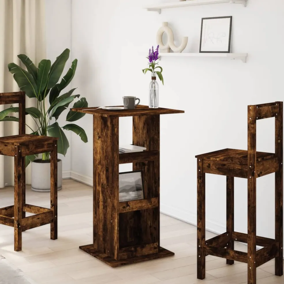 vidaXL Bartafel met opbergruimte 60x60x102 cm hout gerookt eikenkleur