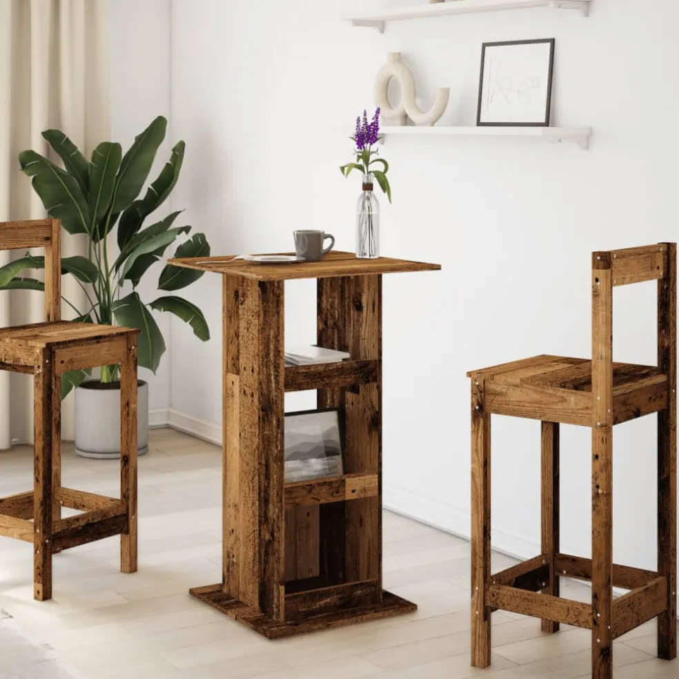 vidaXL Bartafel met opbergruimte 60x60x102 cm hout oud houtkleur