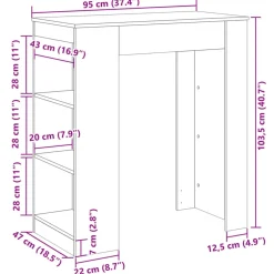 vidaXL Bartafel met rekken 95x47x103,5 cm hout artisanaal eikenkleur