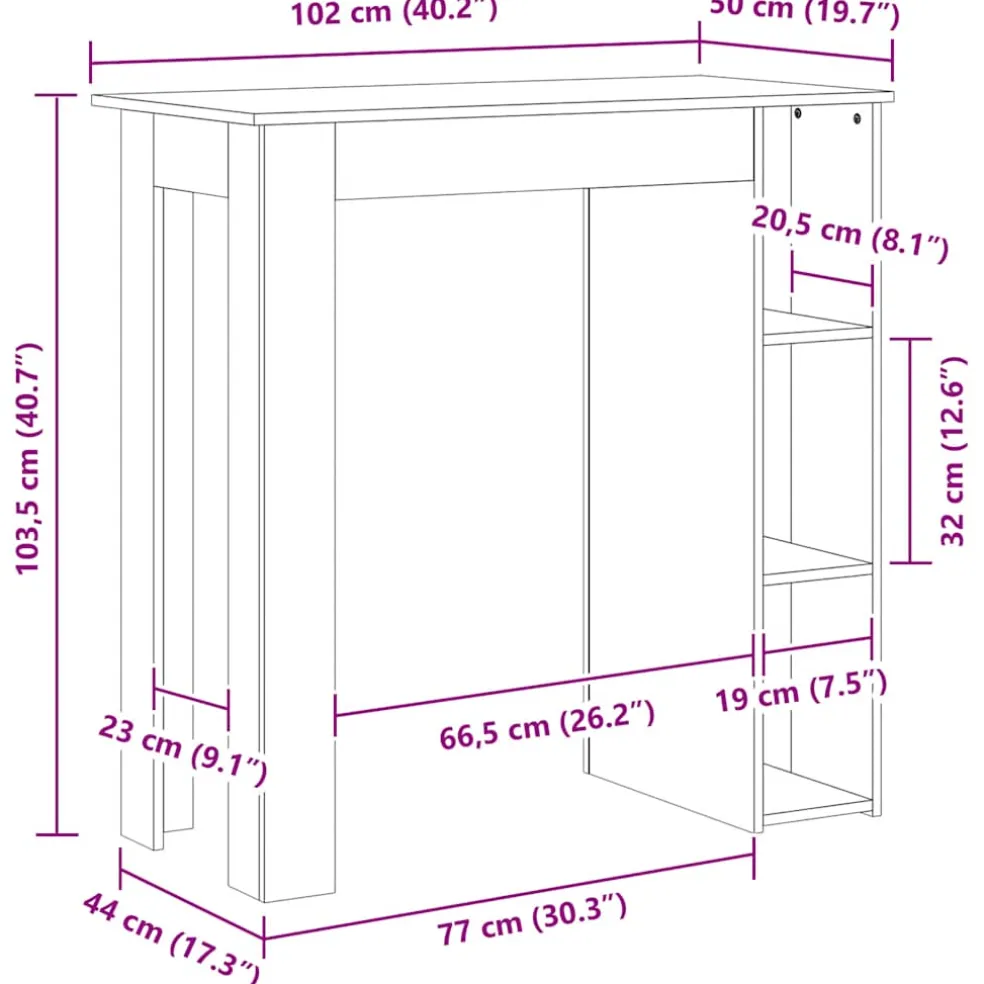 vidaXL Bartafel met schap 102x50x103,5 cm bewerkt hout gerookt eiken